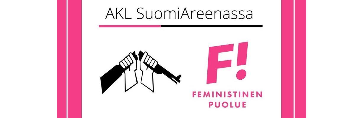 AKL SuomiAreenassa. AKL:n ja FP:n logot.