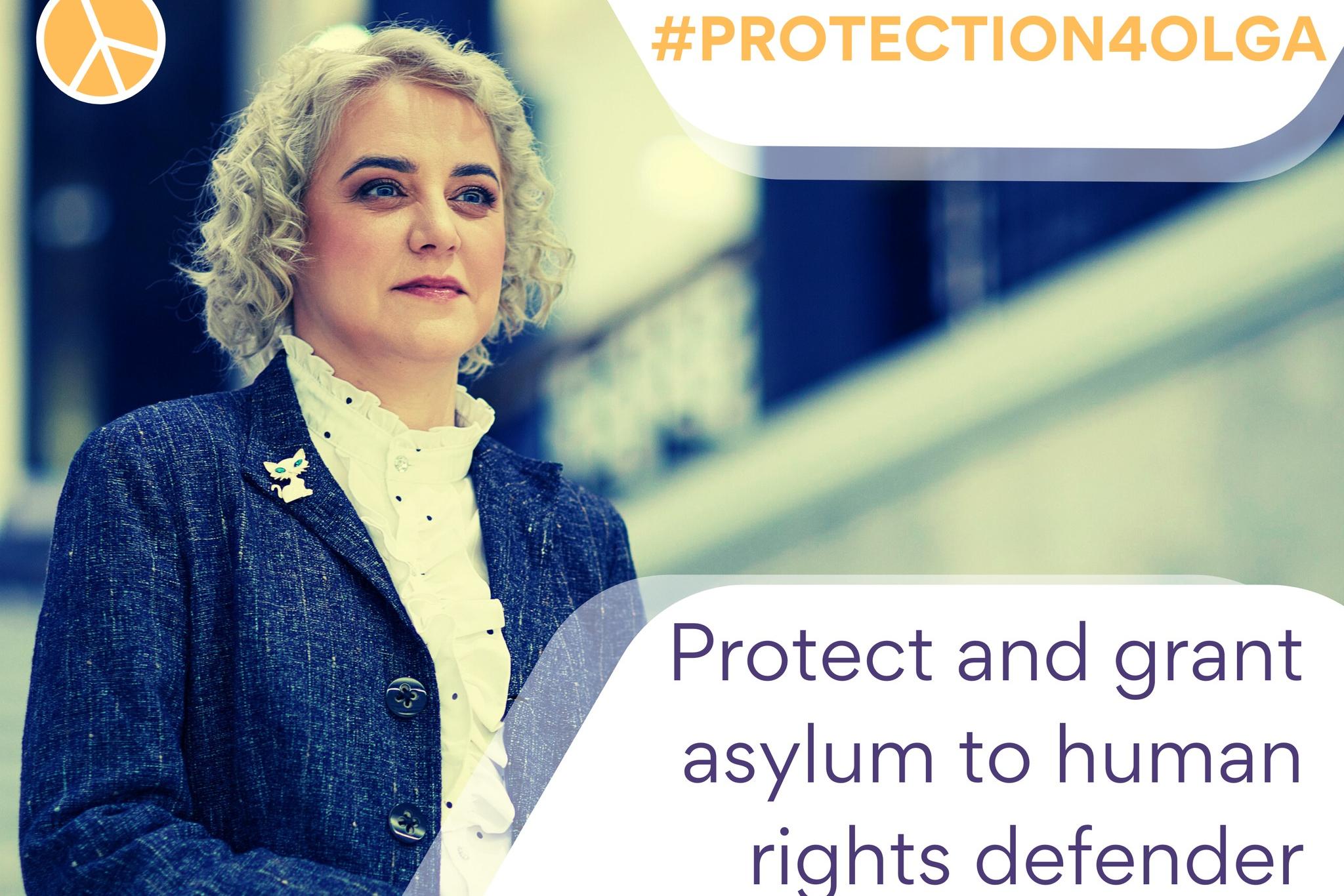 Olga Karatch. Teksti: Protect and grant asylum to human rights defender Olga Karatch!