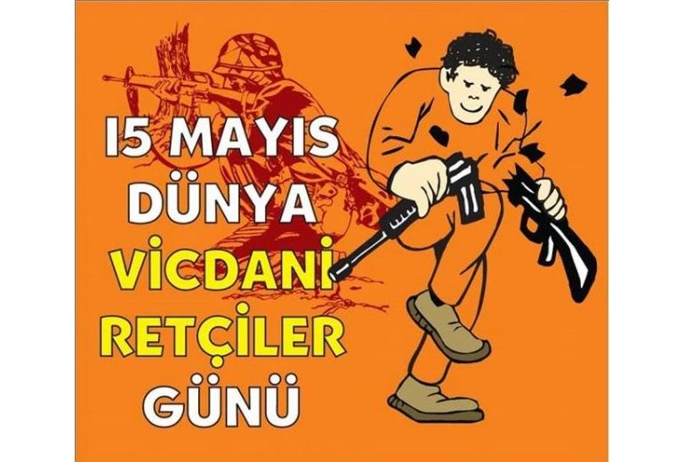 Oranssilla pohjalla ilkikurisesti hymyilevä pirroshahmo katkaisee kiväärin katki. Turkinkielinen teksti.